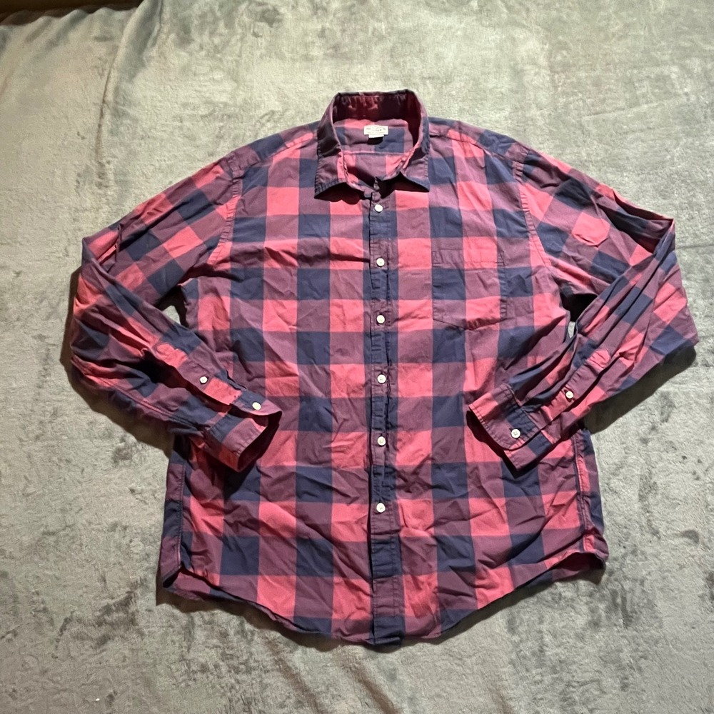 J.Crew Button Down Shirt Mens XL Red Navy Buffalo Check Plaid 24161
